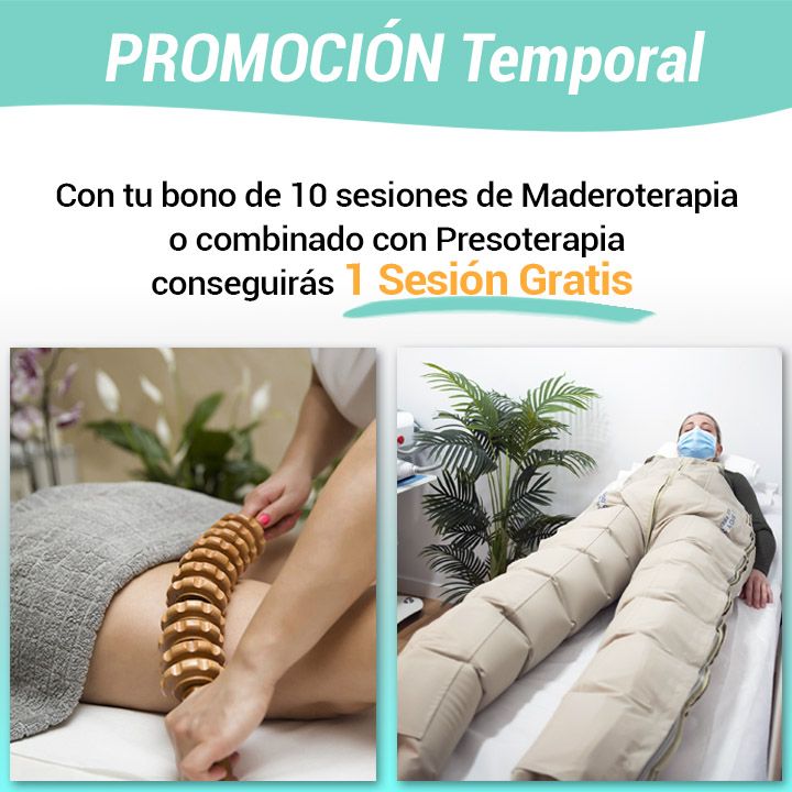 Oferta de Bono de Maderoterapia más Presoterapia con sesión gratis de regalo